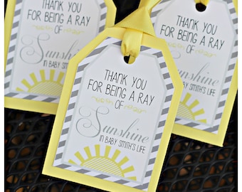 SUNSHINE BABY SHOWER Favor Tags, Sunshine Party Decorations, You Are My Sunshine, Little Ray of Sunshine, Yellow and Gray, Gender Neutral
