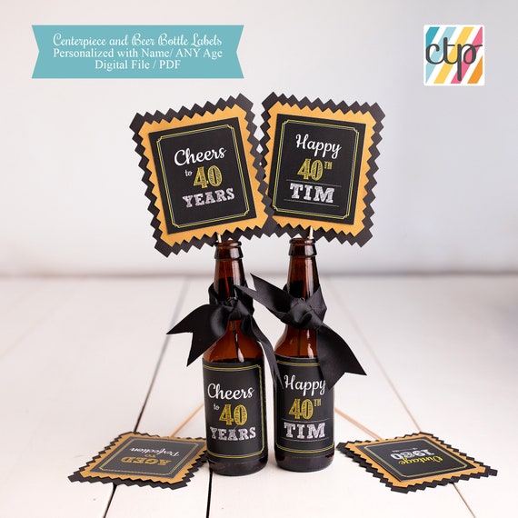 40th Birthday Centerpiece, Beer Centerpiece, Centerpiece Sticks, 40th Birthday Party Decorations, Cheers to 40 Years, Printable, PDF Il_570xn