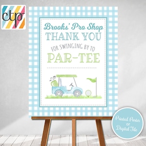 Golf Party Sign, Favor Sign, A Hole In ONE, Golf 1st Birthday Party Decorations, Golf Par-Tee, Blue Gingham, Printed Sign,