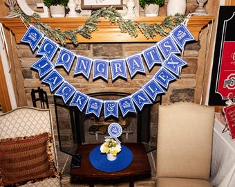 Graduation Party Banner, Congrats NAME, Personalized and Fully Assembled, Any School Colors!