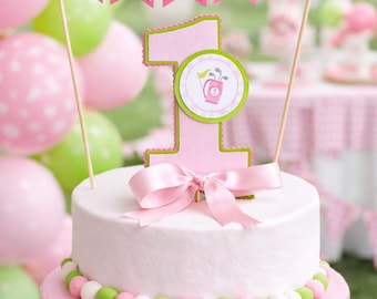 Cake Topper for Girly Golf 1st Birthday in Pastel Pink and Green