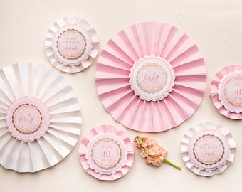 Decorative Paper Fans, Backdrop, 40th Birthday, Rose Gold, For Her,
