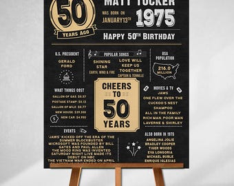 Póster impreso de 50 cumpleaños, en 1975, qué sucedió en 1975, decoraciones para 50 cumpleaños, negro y tostado, decoración para fiesta de 50 años, vintage de 1975