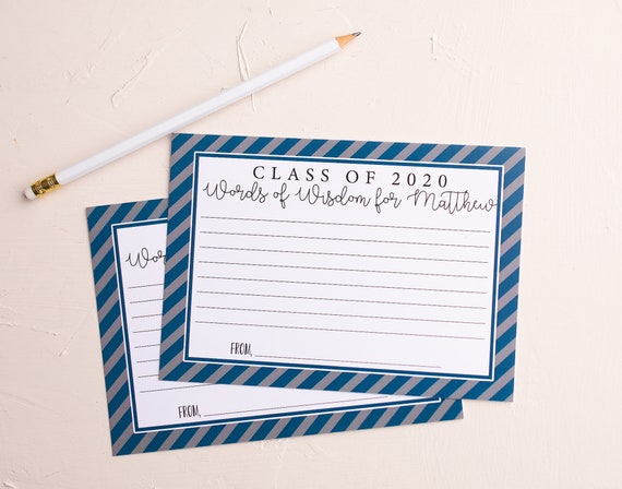 Graduation Wish Cards, Words of Advice, Words of Wisdom, Class of 2021, Graduation Decorations, Navy Blue and Gray Il_570xn