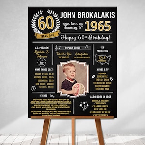 PRINTED 60th birthday poster, Back in 1965, What Happened in 1965, 60th Birthday Decorations, Black and Gold, 60th Party Decor, Vintage 1965