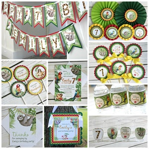 RAINFOREST BIRTHDAY PARTY Cupcake Toppers Rain Forest Jungle Safari Sloth Macaw image 5
