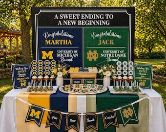 College Bound Graduation Sweets Table Backdrop, A Sweet Ending To A New Beginning, Dessert Table Sign, Any School Names & Colors!