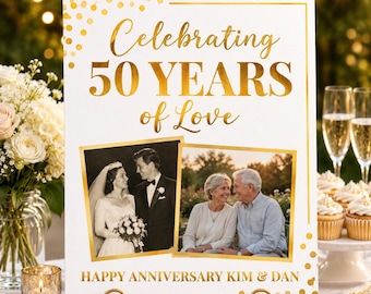 Personalized 50th Anniversary Welcome Sign | Golden Wedding Anniversary Photo Sign