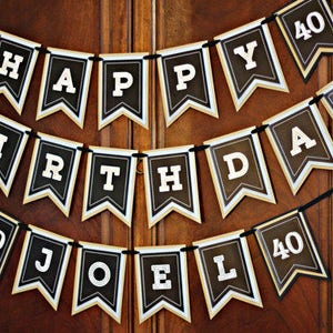 May include: Black and gold banner with the text "Happy 40th Birthday Joel".
