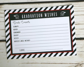 Graduation Wish Cards, Words of Advice, Words of Wisdom, Class of 2023, Graduation Decorations,  Black and Red