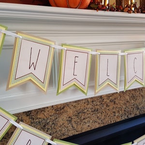 BOOK BABY SHOWER Decorations, Welcome Baby Banner, A New Chapter, Baby's First Library, Gender Neutral, Tan, Green, Yellow Baby Shower image 5
