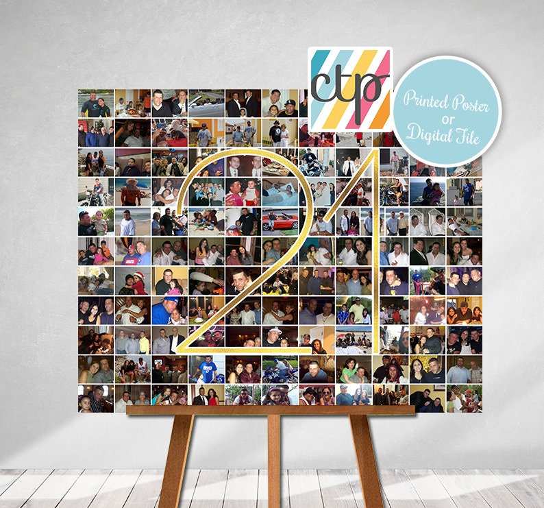 Personalized 21st Birthday Gift, Number Photo Collage, 21st Party Decoration, Picture Collage, Custom Made from your Photographs image 1