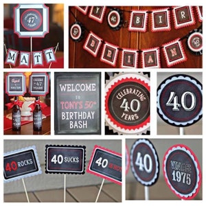 40TH BIRTHDAY DECORATIONS, 40th Party Centerpiece, Centerpiece Sticks, 40th Centerpiece, Birthday for Him, 40th Birthday Party, Black, Red image 4