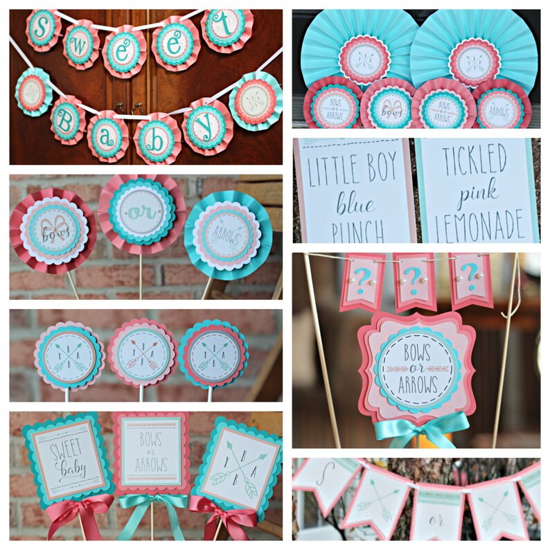 BOWS or ARROWS Baby Gender Reveal Centerpiece Boho Baby Shower Boho Chic Coral and Aqua Wild One Shower Tribal Baby