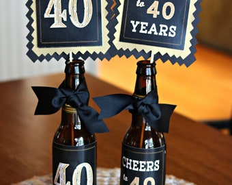 40TH BIRTHDAY DECORATIONS 40th Party Centerpiece Table Decorations Beer Bottle Labels Birthday for Him