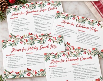 Personalized Christmas Recipe Cards with Your Recipe, Custom Family Keepsake Gift