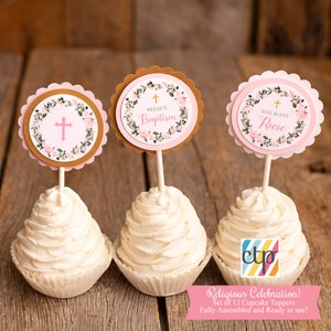 Baptism Cupcake Toppers, Baptism Decorations, Baptism Girl,