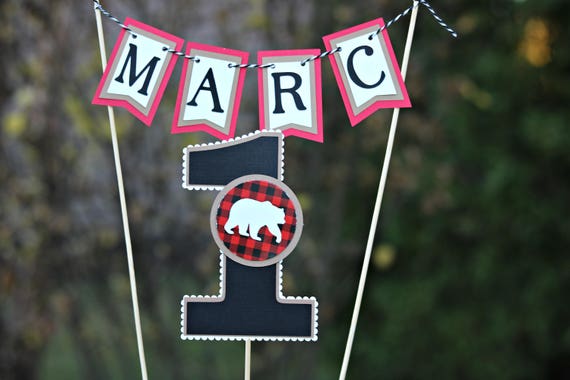 BOY LUMBERJACK BIRTHDAY Cake Topper, Smash Cake, Black Bear, Little Deer, Boy 1st Birthday, Winter Boy Birthday, Buffalo Check, Red, Black Il_570xn