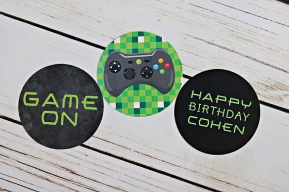 VIDEO GAME BIRTHDAY Party Stickers, Favor Stickers, Gamer Party, Game Truck Party, Fully Finished Video Game Decorations, Black and Green Il_570xn