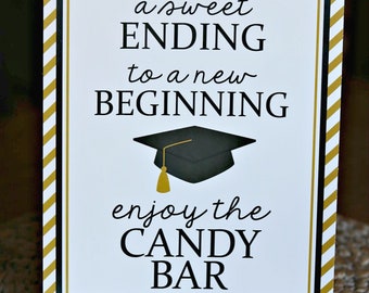 GRADUATION CANDY BUFFET, Candy Bar Sign, Grad Candy Bar, Graduation Food Labels, Graduation Supplies, Class of 2024, Black and Gold