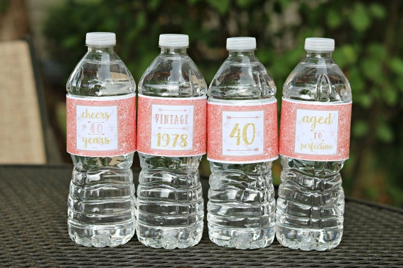 ROSE GOLD BIRTHDAY Printed Bottle Wraps Water Bottle Labels 40th Birthday Female Milestone Birthday Gold Glitter Cheers to 40 Years Il_570xn
