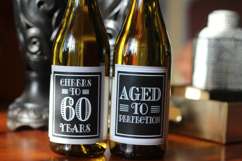 60TH BIRTHDAY PARTY Wine Labels, Masculine Birthday Party Decorations. Milestone Birthday Party,Cheers to 60 Years,Wine Favor,Any Age. image 3