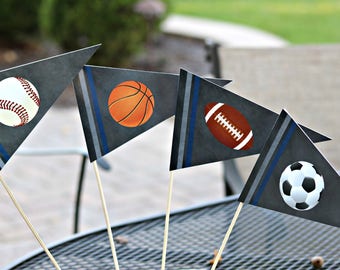 BOY SPORTS THEME Birthday Centerpiece Sticks, All Sports Party Decorations, Multi Sports, Football, Soccer, Basketball, Baseball