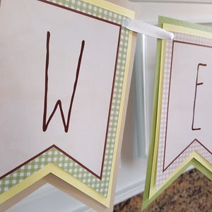 BOOK BABY SHOWER Decorations, Welcome Baby Banner, A New Chapter, Baby's First Library, Gender Neutral, Tan, Green, Yellow Baby Shower image 2