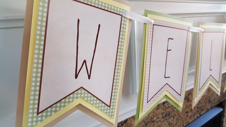 BOOK BABY SHOWER Decorations, Welcome Baby Banner, A New Chapter, Baby's First Library, Gender Neutral, Tan, Green, Yellow Baby Shower image 2