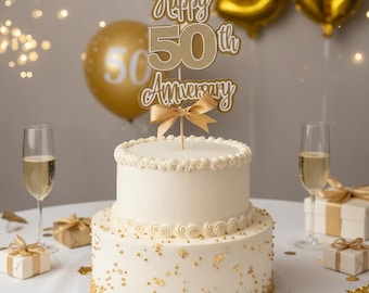Golden Anniversary Cake Topper, Happy 50th Anniversary, Fully Assembled!