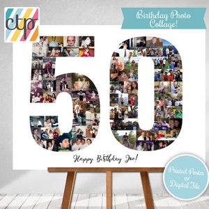 Personalized 50th Birthday Gift, Number Photo Collage, 50th Birthday Party Decorations, Picture Collage, Custom Made from your Photographs!