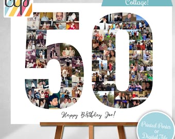 Personalized 50th Birthday Gift, Number Photo Collage, 50th Party Decoration, Picture Collage, Custom Made from your Photographs!