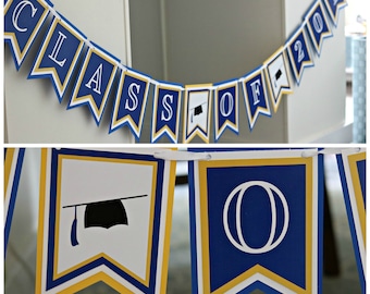 GRADUATION BANNER, Graduation Party Decorations, Class of 2024 Banner, Congratulations Grad, Congrats Grad, Royal Blue and Yellow