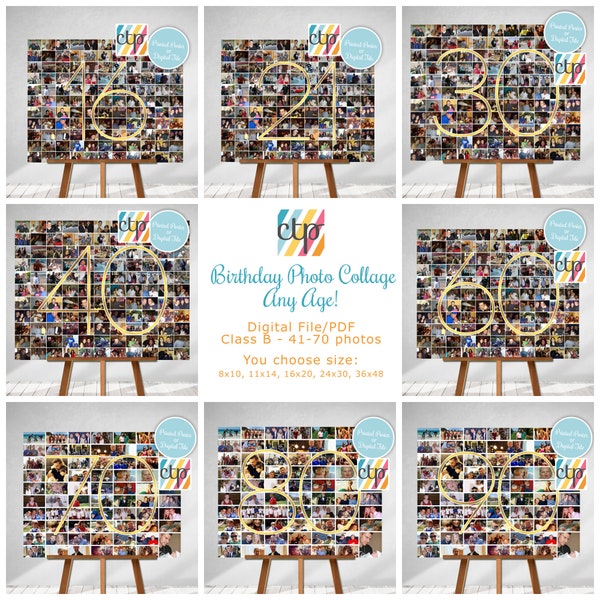 Personalized Birthday Gift, Number Photo Collage, Picture Collage, Custom Made from your Photographs, Printable, Digital Download, PDF