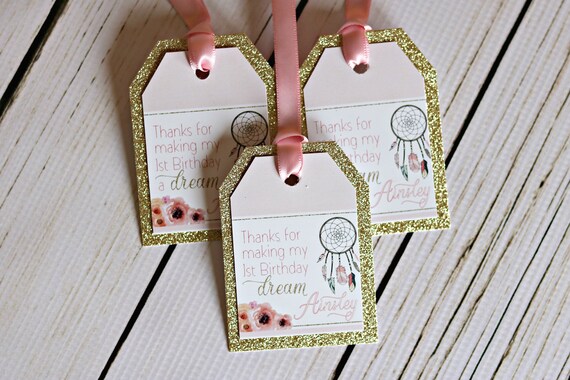 BOHO 1st BIRTHDAY Party, Boho Favor Tags, Girl Wild One Decorations Tribal Birthday Pink TeePee Dream Catcher Floral Birthday, Pink and Gold Il_570xn