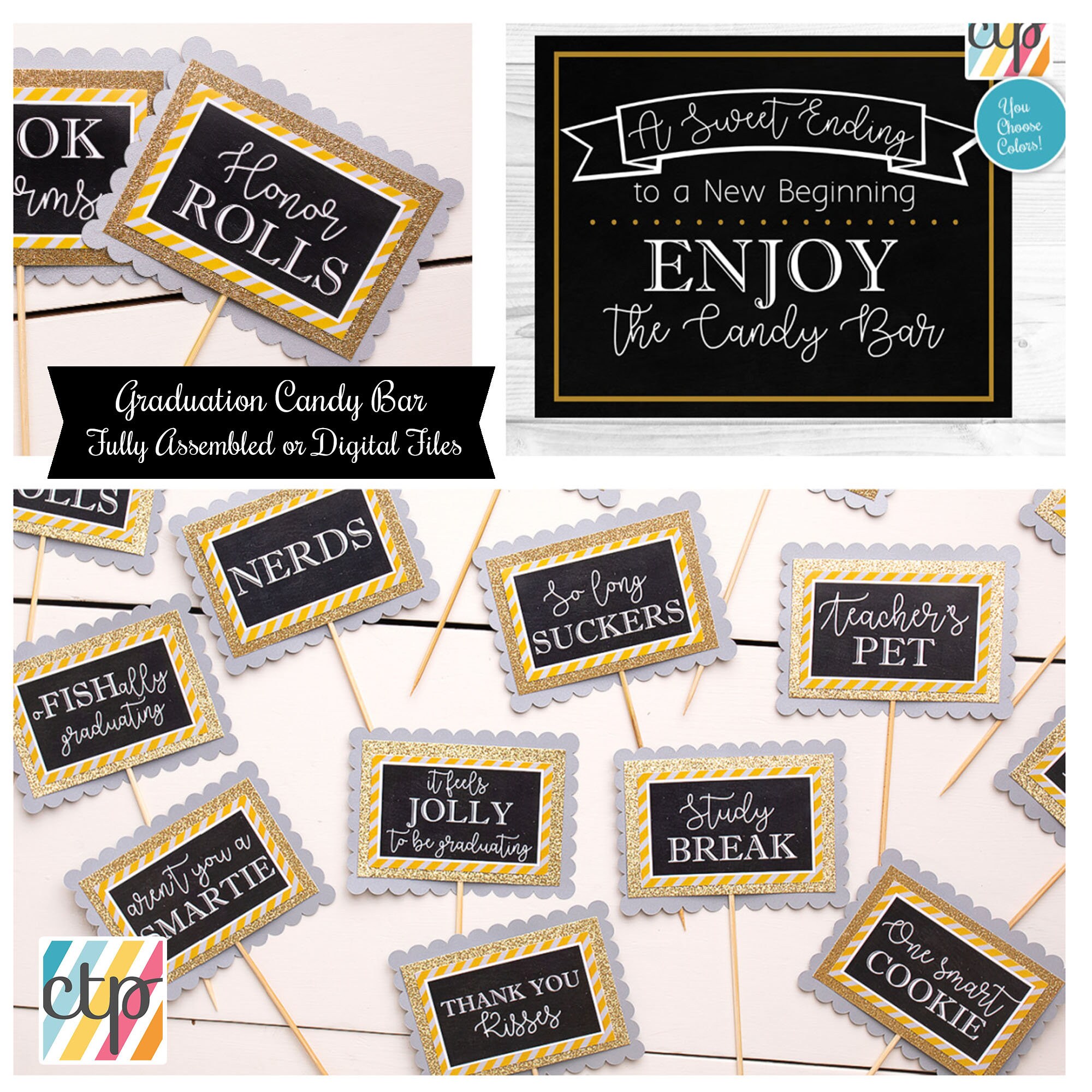 Graduation Table Sign 'The Next Chapter Begins' - Blue Wooden Buffet Decor With Metal Stand