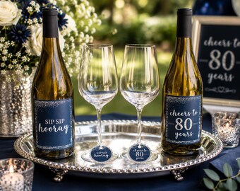 80th Birthday Wine Charms | Cheers to 80 Years Wine Glass Tags - ANY AGE!