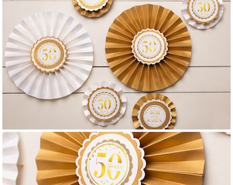 GOLDEN ANNIVERSARY 50th Anniversary Party Decorations, Decorative Rosettes, 50th Wedding Anniversary Golden Years