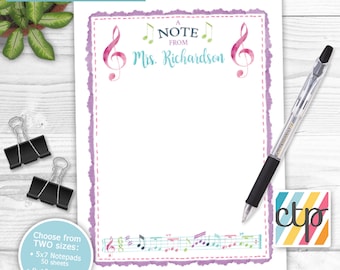 Teacher Notepad, Personalized Notepad, Teacher Appreciation Gift, Music Teacher Gift,
