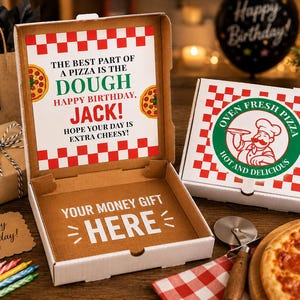 Pizza Box Money Gift, Personalized Birthday Cash Gift Box