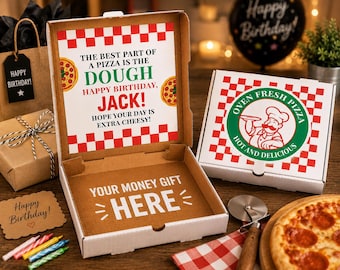 Pizza Box Money Gift, Personalized Birthday Cash Gift Box
