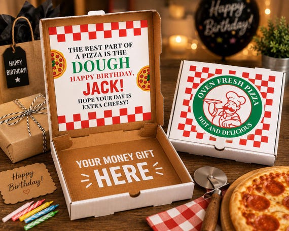 Pizza Box Money Gift, Personalized Birthday Cash Gift Box - Etsy