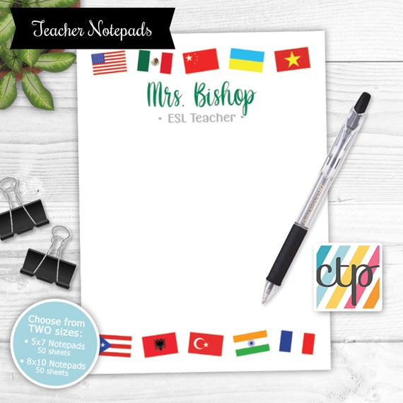 English As A Second Language Notepad ESL Gift Personalized Teacher