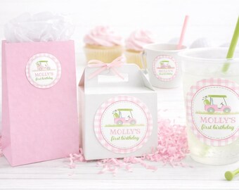 Personalized Glossy Stickers for Girly Golf Theme Birthday Party Favor Labels - Gift Tags
