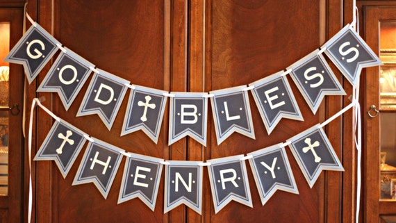 FIRST COMMUNION BANNER, Baptism Banner, Confirmation Banner, Dedication Banner. God Bless Banner. Boy Religious Banner Decoration, Navy Gray Il_570xn