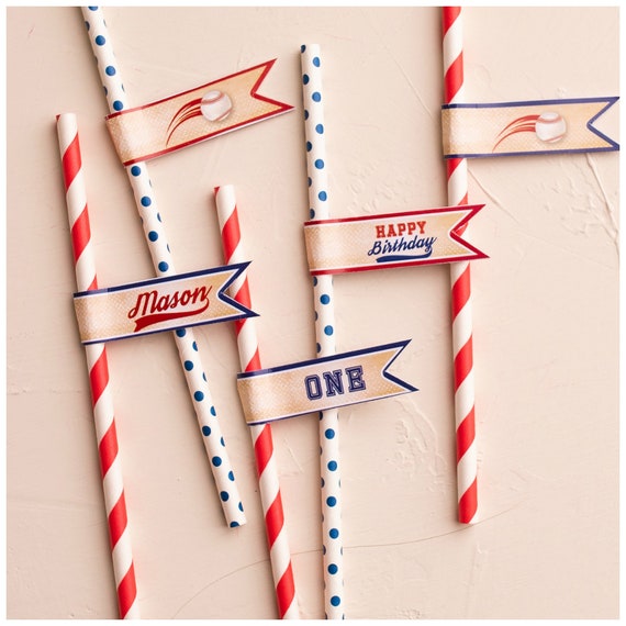 Baseball Birthday, Straws, Straw Flags, Little Slugger, All Star Birthday, Printable or Fully Assembled Il_570xn