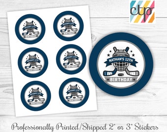 Personalized Glossy Hockey Theme Birthday Party Favor Labels - Ice Hockey Favor Labels - Gift Tags