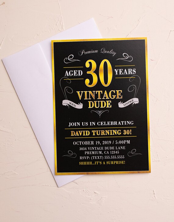 Vintage Dude Birthday, 30th Birthday Invitations, Vintage Party Decor, Aged 30 Years, Vintage 1990, Printed or Printable Il_570xn