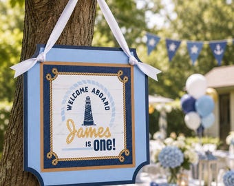 Nautical 1st Birthday Welcome Sign, Personalized Sailor Party Decor