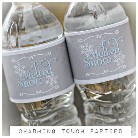 MELTED SNOW Water Bottle Labels, Printed Water Bottle Wraps, Self Stick Wraps, Winter ONEderland / Boy Winter Wonderland Party Decorations Il_570xn